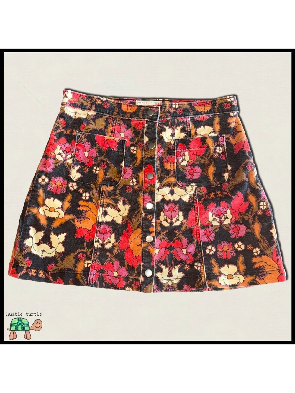 Urban Outfitters 70's Inspired Floral Button-Front Corduroy Mini Skirt | M | EUC